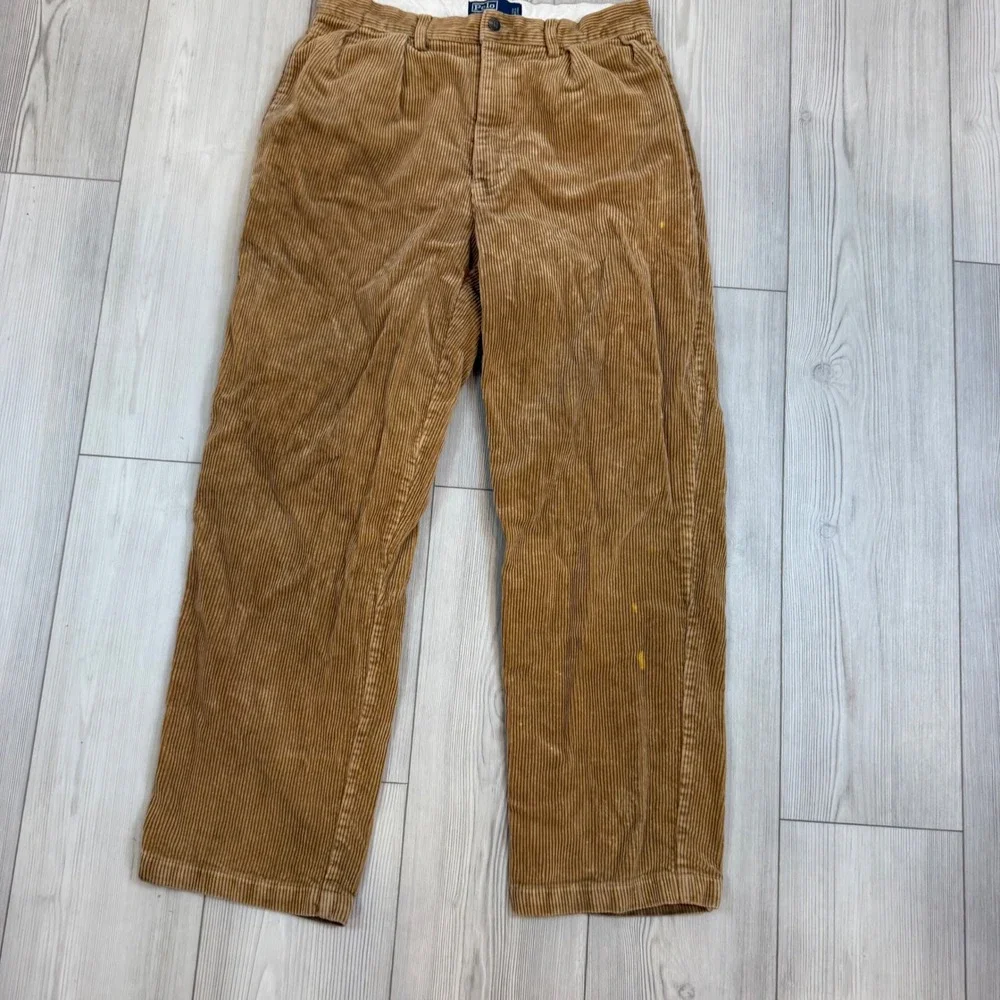 Polo Ralph Lauren Andrew Pant Mens 30x28 Tan Corduroy Pleated Straight Leg Pant